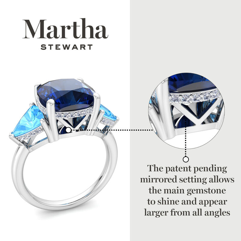 Martha Stewart 8ctw. Cushion Sapphire, Blue Topaz & Lab Grown Diamond Three Stone Ring In Sterling Silver image number null